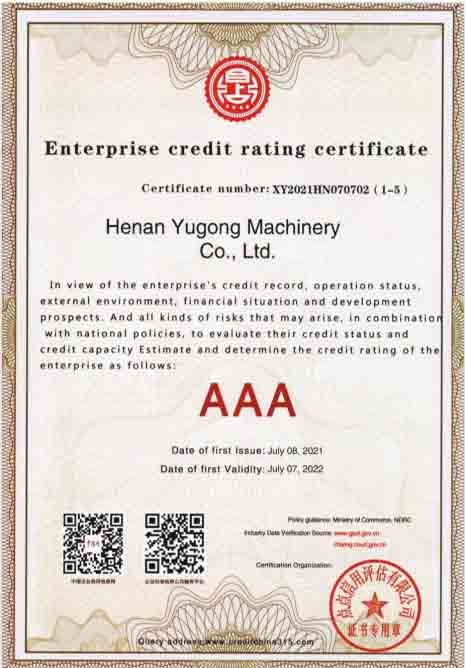 Enterprise credit rating certificate