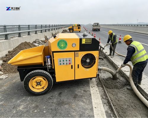pull behind concrete pump on highway site