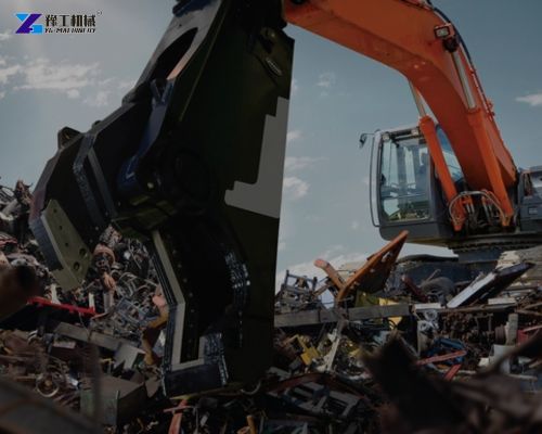 metal shear excavator for scrap steel processing