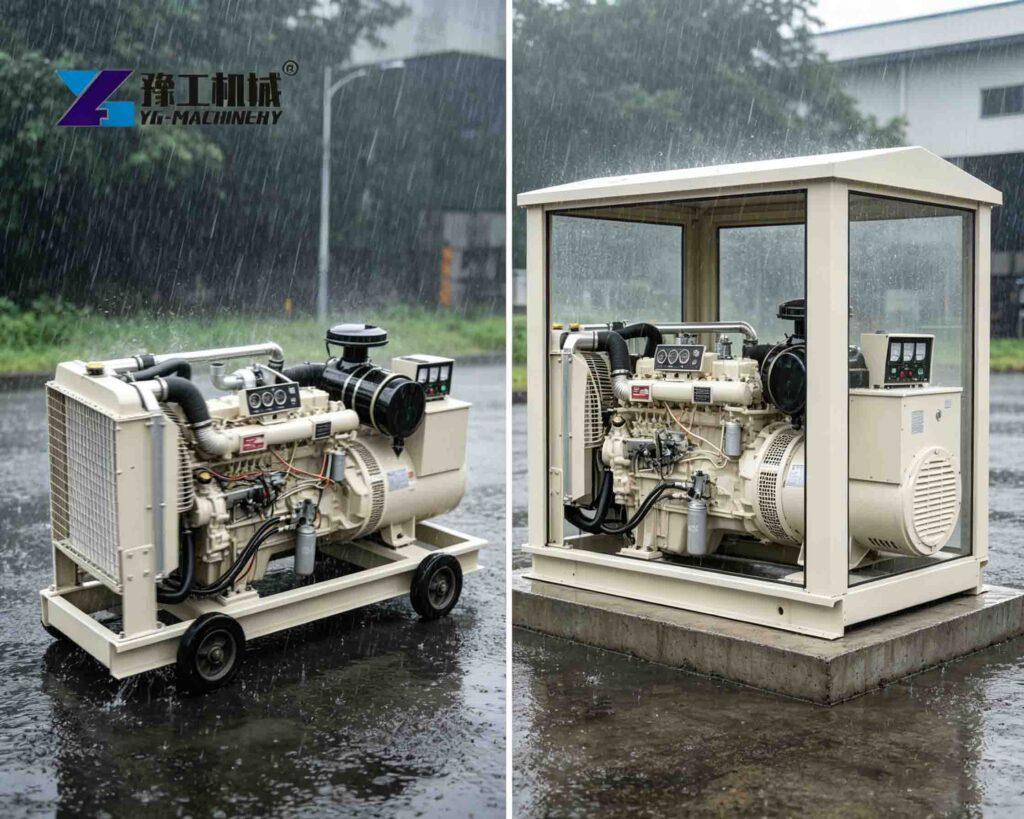 silent canopy & open frame water-cooled generator rain scene