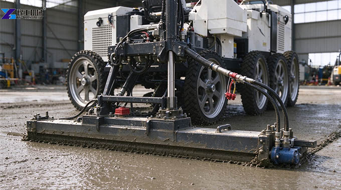 laser screed head compacting wet concrete